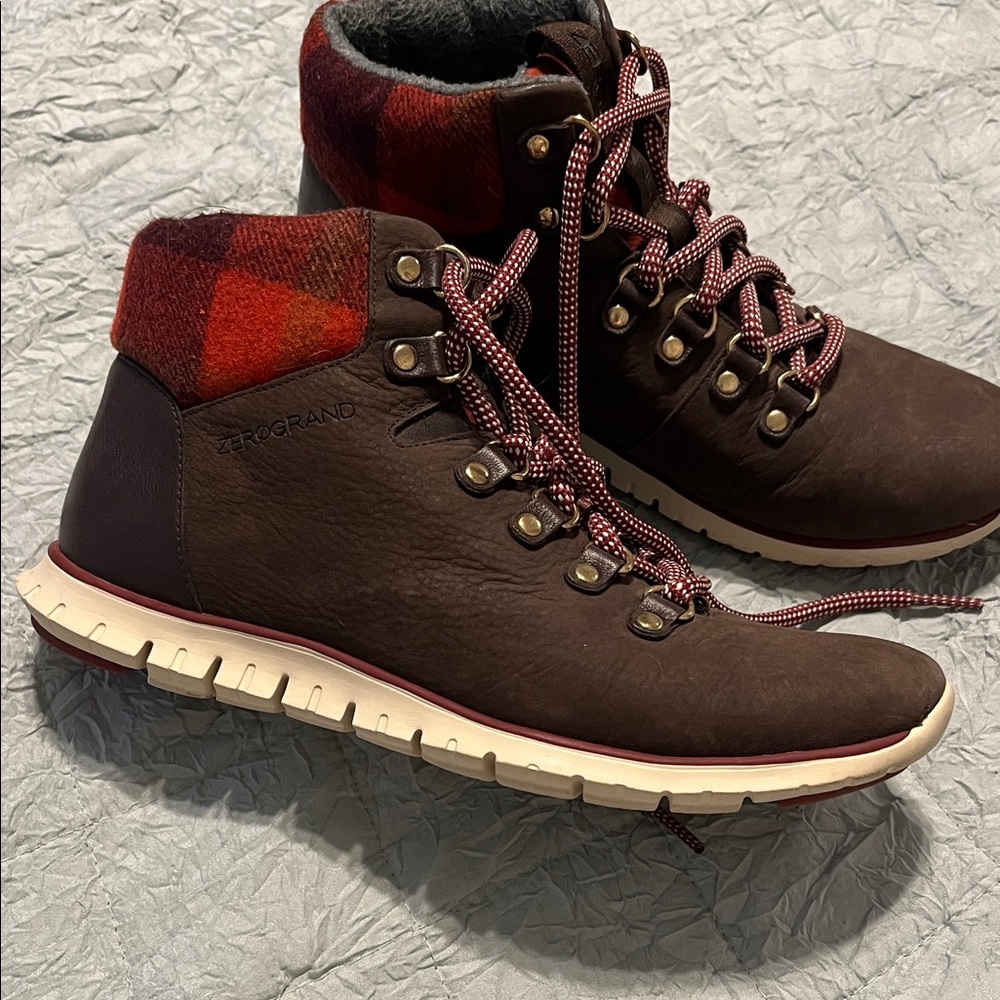 Waterproof Brown Hiking Boots with Red Accents by Cole Han